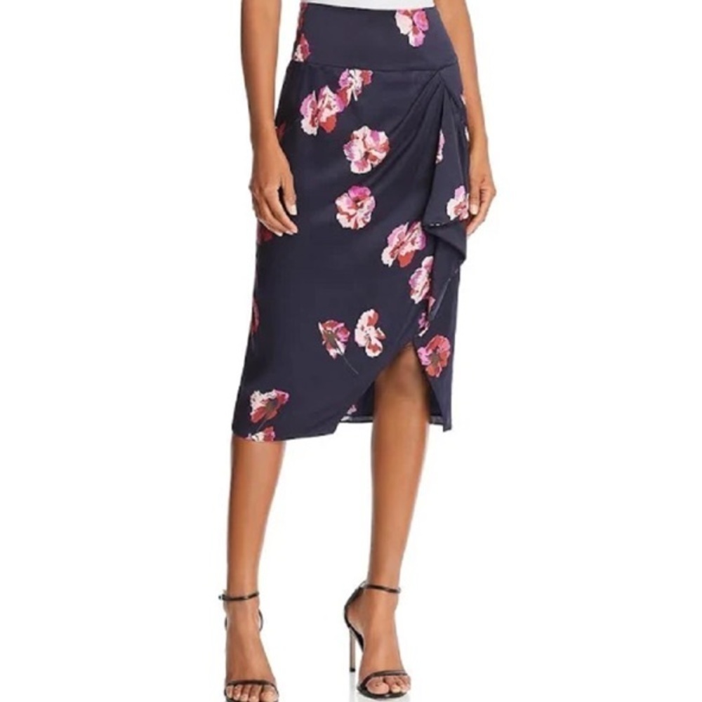 JOIE Alphina Front-Drape Floral-Print Knee-Length Skirt NWT